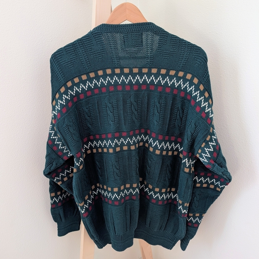 Vintage Abstract Geometric Patterned Chunky Textured Crewneck Sweater - Picture 8 of 8